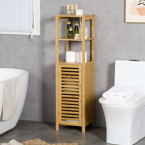 Rootz Bathroom Shelf - Bamboo Tall Cabinet - Bathroom Storage - Adjustable Shelves - 33x30x120cm - Moisture Resistant