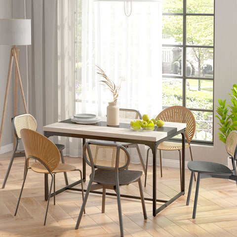 Rootz Dining Table for 6 - Industrial Table - Black Metal & Brown Table - Spacious Elegance - 120L x 89W x 75.5H cm