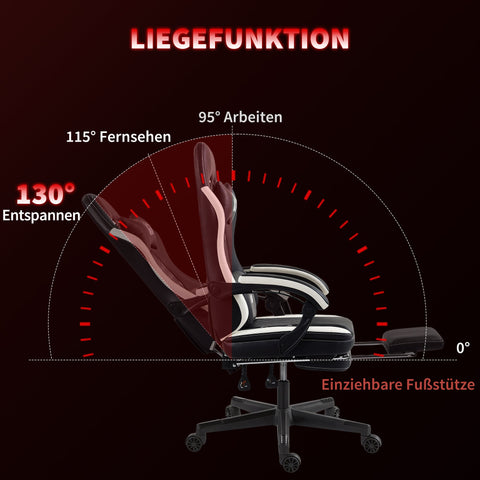 Rootz Gaming Chair with Footrest - Computer Chair - Ergonomic Seat - Stress-Reducing - 62cm x 107cm x 99cm - Black/White