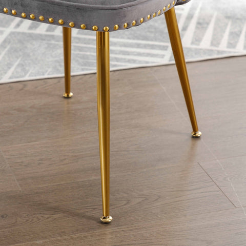 Rootz Set of Two Velvet Dining Chairs - Padded Backrest - Ergonomic Seating - Gold Metal Legs - 43.9cm x 62cm x 87.5cm
