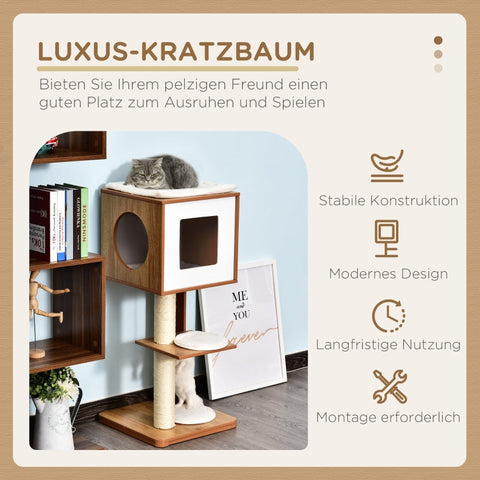 Rootz Scratching Post Cat Tree - Cat Furniture - Sisal Posts - Multiple Platforms - Soft Cushions - 50cm x 40cm x 91cm - MDF Board