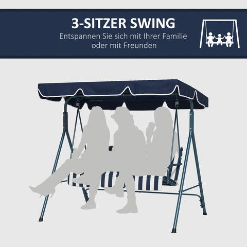Rootz Hollywood Swing Garden Seat - 3-Seater Swing - Outdoor Bench - Weatherproof - Adjustable Roof - 172cm x 110cm x 153cm - Blue and White
