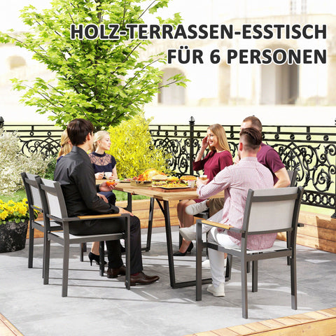 Rootz Garden Table - Buffet Table - Outdoor Dining Table - Weatherproof & Umbrella Hole - 175x80 cm - Brown & Black