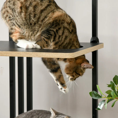 Rootz Scratching Post - Industrial Design - 3 Platforms - 2 Cushions - Scratching Wall - Steel Frame - Black - 85 x 48 x 170 cm