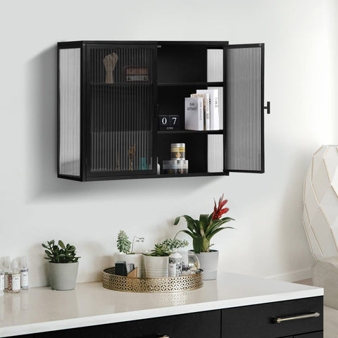 Rootz Modern Wall Cabinet - Storage Cupboard - Display Shelf - Stylish Tempered Glass - 70cm x 23cm x 60cm