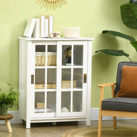 Rootz Showcase with 3 Shelves - Sideboard - Hallway Console - Versatile Storage - Modern Design - Secure and Stable - 80cm x 35cm x 100cm - MDF and Tempered Glass