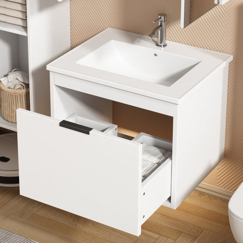 Rootz Hanging Sink Cabinet - Floating Vanity - Bathroom Storage - Soft Close Drawers - 59cm x 46.5cm x 47cm