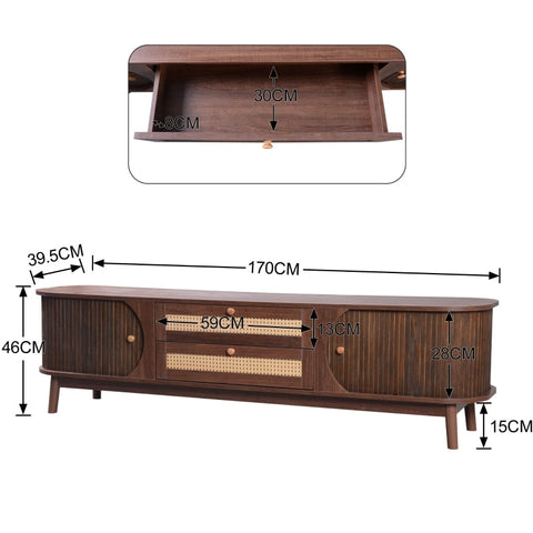 Rootz TV Cabinet - Media Stand - Entertainment Center - Spacious Storage - 170L x 39.5W x 46H cm
