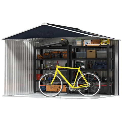 Rootz Metal Tool Shed - Bicycle Shed - Garden Equipment House - Weatherproof & Ventilated - 277 x 195 x 192 cm