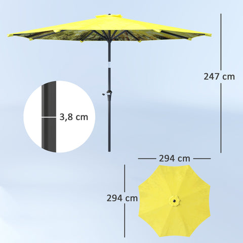 Rootz Parasol Ø294cm - Garden Umbrella - Outdoor Canopy - Easy Tilt & Crank - 180 GSM Polyester - 294cm x 247cm