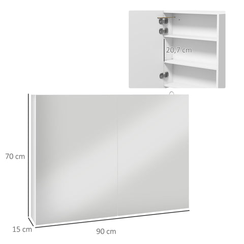 Rootz LED Wall Mirror Cabinet - Bathroom Mirror - Vanity Cabinet - Clear Reflection - 90L x 15B x 70H cm