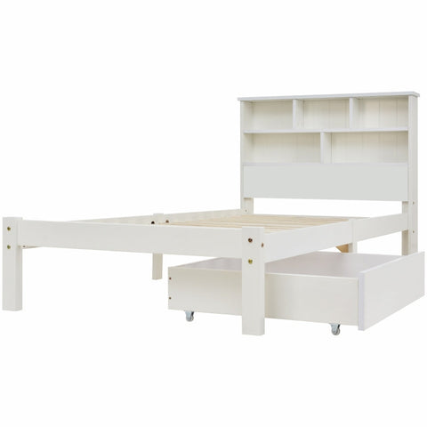 Rootz Solid Wood Single Bed - Storage Bed - Bookcase Headboard - Sturdy & Stylish - 219cm x 100cm x 93cm