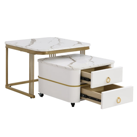 Rootz 2 Piece Coffee Table Set - Nesting Table - Side Tables - Luxurious Design - 60x60x45cm & 50x50x34cm