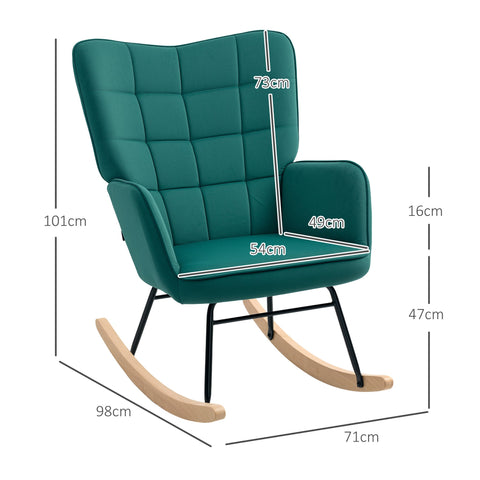 Rootz Rocking Chair - Velvet Cover - Armchair - Steel Frame - Complete Support - 71cm x 98cm x 101cm