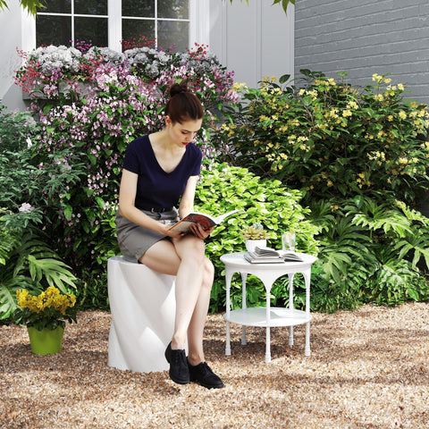 Rootz Ceramic Stool - Garden Stool - Weatherproof Seat - Resilient & Versatile - Ø33 x 45 cm - 120kg Capacity - White Spiral Design