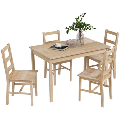 Rootz 5-Piece Dining Table Set - Dining Room Furniture - Pine Wood Dining Set - Space-Saving Design - High-Quality Materials - Floor Protection - Table: 118L x 73W x 75H cm, Chair: 41.5L x 46D x 90H cm