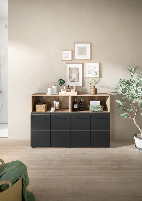 Rootz Bathroom Combo Set - Vanity Unit - Storage Cabinets - Ample Storage - 120x80x30 cm - Black and Brown Imitation