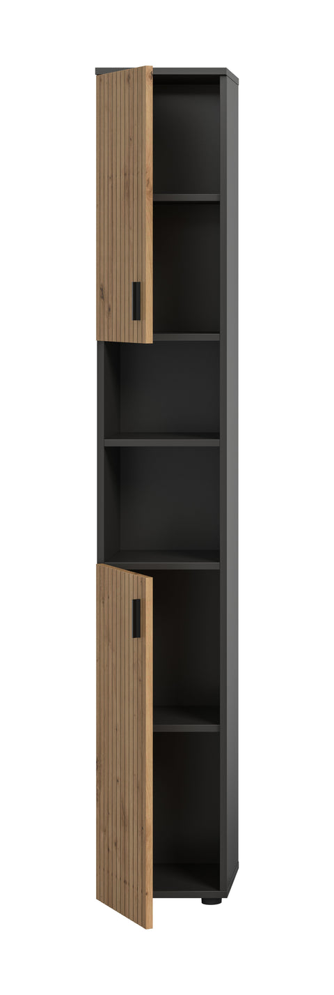 Rootz Bathroom Cabinet - Storage Organizer - Space Saver - Grey & Brown Look - Reversible Door - 30x192x30 cm