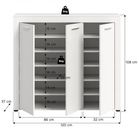 Rootz Shoe Cabinet - Footwear Storage - Entryway Organizer - 12 Compartments - White Chipboard - 120x108x37cm