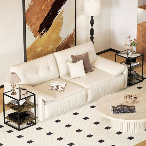 Rootz Set of 2 Glass Top Side Tables - Coffee Tables - End Tables - Modern Elegance - 37L x 40W x 55.5H cm