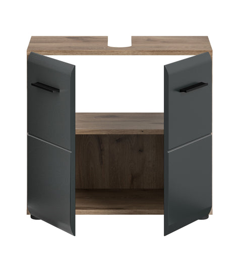 Rootz Washbasin Base Cabinet - Vanity Unit - Under Sink Storage - High-Quality MDF - 60 x 54 x 30 cm - Black and Brown