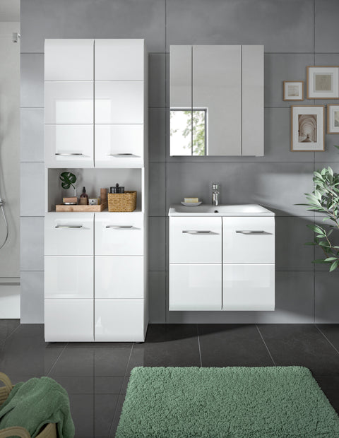 Rootz 4-Piece Bathroom Set - Bath Cabinet - Vanity Unit - High Gloss Finish - MDF Front - 135x185x46 cm