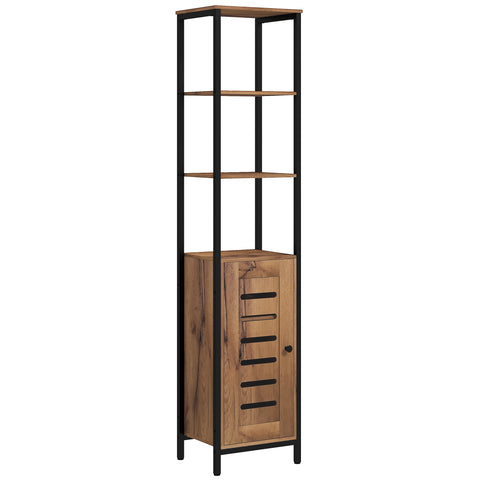 Rootz Industrial Bathroom Cabinet - Organizer - Storage Unit - Lamella Door & Adjustable Shelves - 37x30x167cm