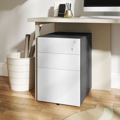 Rootz File Cabinet - Roll Container - Office Storage - Secure & Durable - Steel Housing - 39x48x59 cm, White and Grey