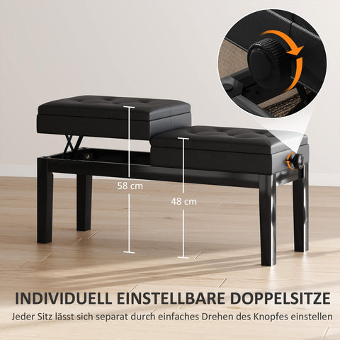 Rootz Piano Bench - Piano Stool - Music Seating - Adjustable Storage - Waterproof Synthetic Leather - 105cm x 37cm x 48-58cm
