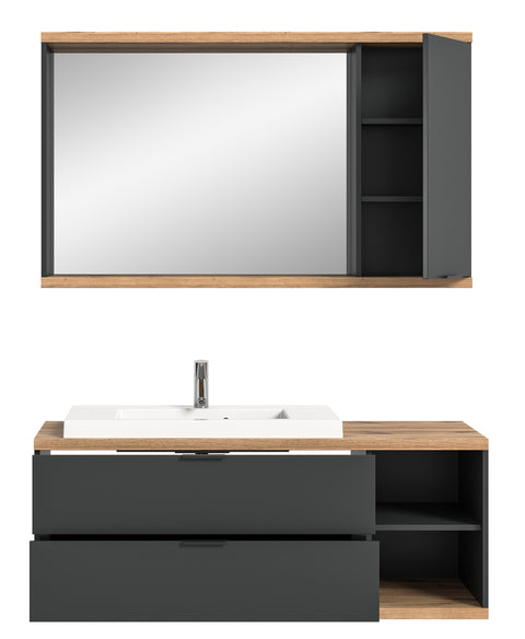 Rootz Bathroom Combination - Vanity Unit - Storage Cabinet - Ample Storage - 130x160x48cm - Grey Finish
