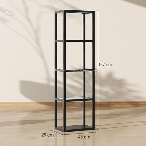 Rootz RGB Floor Lamp with Glass Shelves – LED Standing Light – Modern Shelf Lamp – Mood Lighting – Remote Controlled – 45x29x157cm – Black