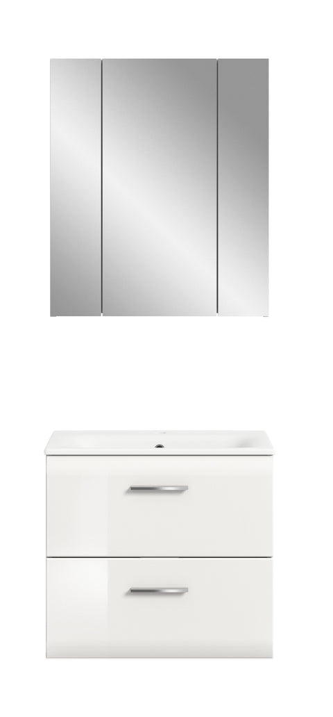 Rootz 3 Piece Bathroom Set - Vanity Unit and Sink - Mirror Cabinet - Space-Saving Design - 60cm x 185cm x 46cm
