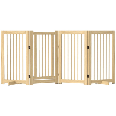 Rootz Dog Gate with Door - Wooden Pet Barrier - Solid Pine Wood - Free-Standing Design - Foldable Panels - 220cm x 36cm x 91cm