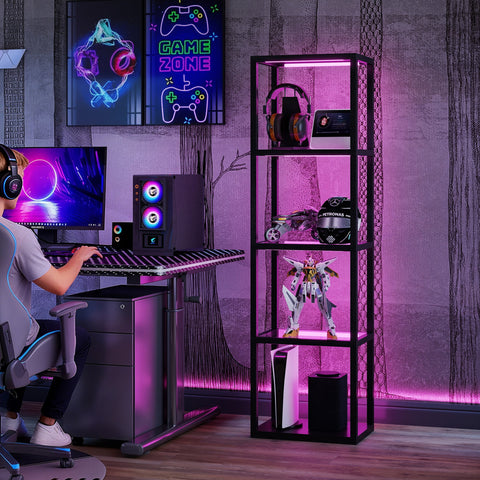 Rootz RGB Floor Lamp with Glass Shelves – LED Standing Light – Modern Shelf Lamp – Mood Lighting – Remote Controlled – 45x29x157cm – Black