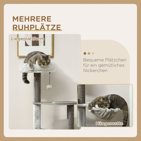 Rootz 4 Tier Cat Scratching Post - Cat Bed Hammock - Cat Activity Center - Sisal Scratching Posts - 48cm x 48cm x 118.5cm