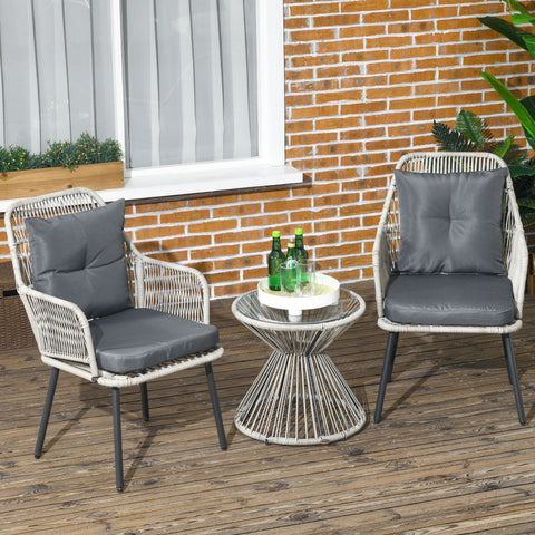 Rootz 3 Piece Wicker Garden Set - Patio Furniture - Outdoor Bistro Set - Cushioned Comfort - Chairs 57x68x88cm, Table Ø48x45cm
