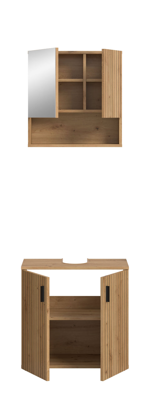 Rootz Bathroom Vanity Set - Washbasin Base Cabinet - Mirror Cabinet - Easy-Care Front - 60x180x30 cm