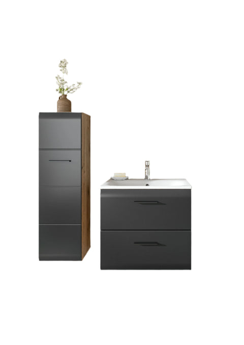 Rootz 4-Piece Bathroom Set - Storage Solution - Vanity Unit - Space Saving - 105x185x46cm - Black and Brown