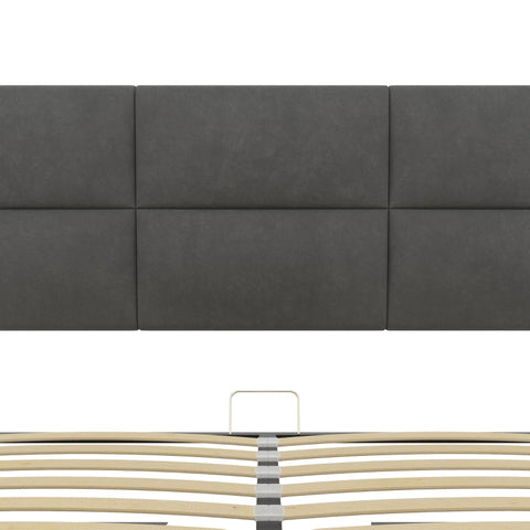 Rootz Modern Double Bed - Space Gray Velvet - LED Light Bed - USB Charging Bed - Ample Storage - 208.5cm x 144cm x 105-115cm
