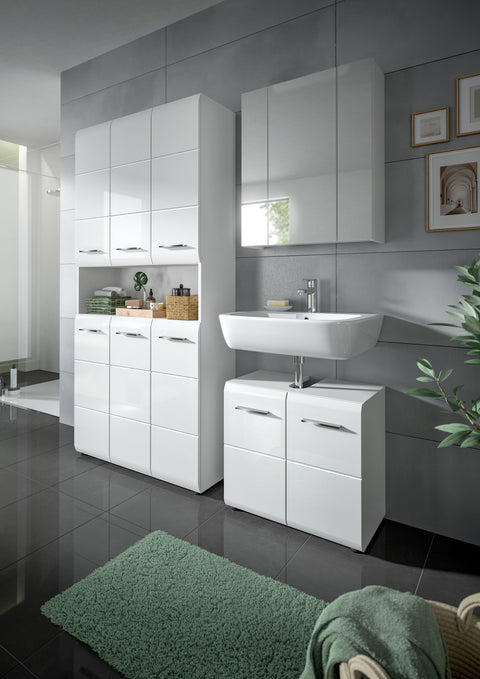 Rootz Bathroom Cabinet - Storage Cabinet - White Gloss Cabinet - Maximizes Storage - 90 x 185 x 30 cm