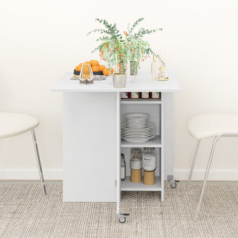 Rootz Folding Dining Table - Space-saving Table - Extendable Table - Storage & Wheels - White - 114.5W x 70D x 75H cm