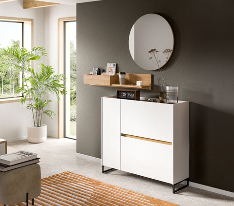 Rootz Shoe Cabinet - Shoe Storage - Shoe Organizer - Quick Installation - 97x110x32cm - White & Artisan Brown