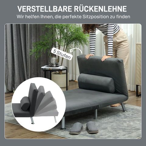 Rootz Folding Armchair with Bed Function - Velvet Recliner - Adjustable Chair - Compact & Space-Saving - 75 x 70 x 75 cm Grey