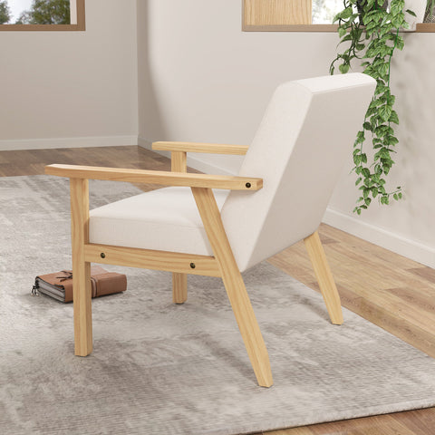 Rootz Upholstered Armchair - Dining Chair - Accent Chair - Solid Wood Frame - Linen Look - 64 x 70 x 72 cm -  White