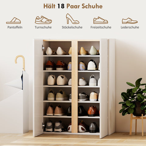 Rootz Shoe Cabinet - Shoe Organizer - Footwear Storage - Soft-Close Function - 70cm x 33.5cm - Holds 18 Pairs - Modern White  and Brown Design
