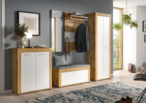 Rootz Wardrobe Combination Set - Storage Solution - Hallway Furniture - Includes Cushion - 285x191x35 cm