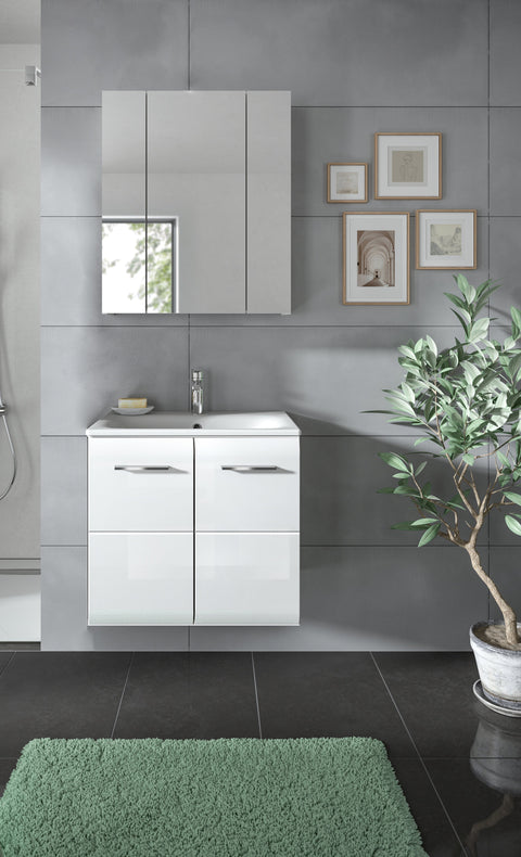 Rootz 3 Piece Bathroom Set - Vanity & Sink - Mirror Cabinet - Space-Saving Design - 60x185x46cm