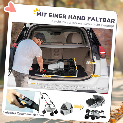 Rootz 3-in-1 Pet Trolley - Foldable Dog Cars - Portable Carriers - Easy Storage - 76cm x 50cm x 102cm