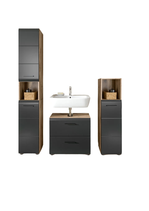 Rootz Bathroom Combination Set - Vanity Set - Bathroom Furniture - Easy Assembly - 150x185x30cm - Black & Brown