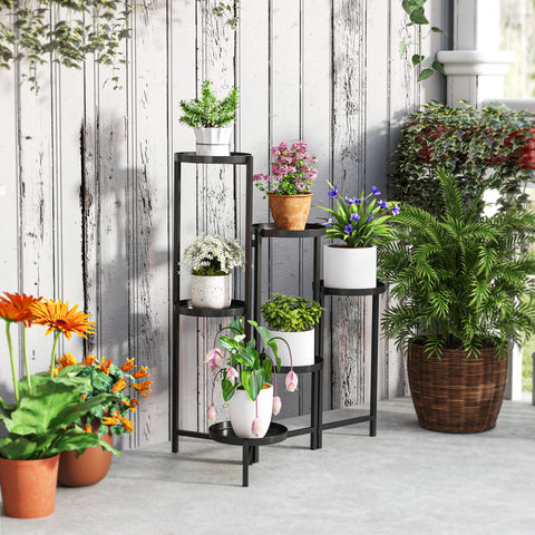 Rootz Flower Pot Stand - Plant Stand - Corner Plant Rack - Adjustable Levels - Rust Resistant Metal - 60l x 40b x 80H cm
